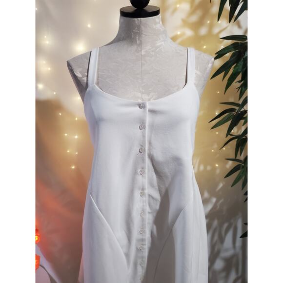 ASOS Button Up Babydoll A Line Flare White Smock Sundress Womens Size 4 Cottage - Picture 5 of 10